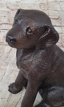 Bronze Metal Labrador Puppy Dog Sculpture Signed Art Collectible