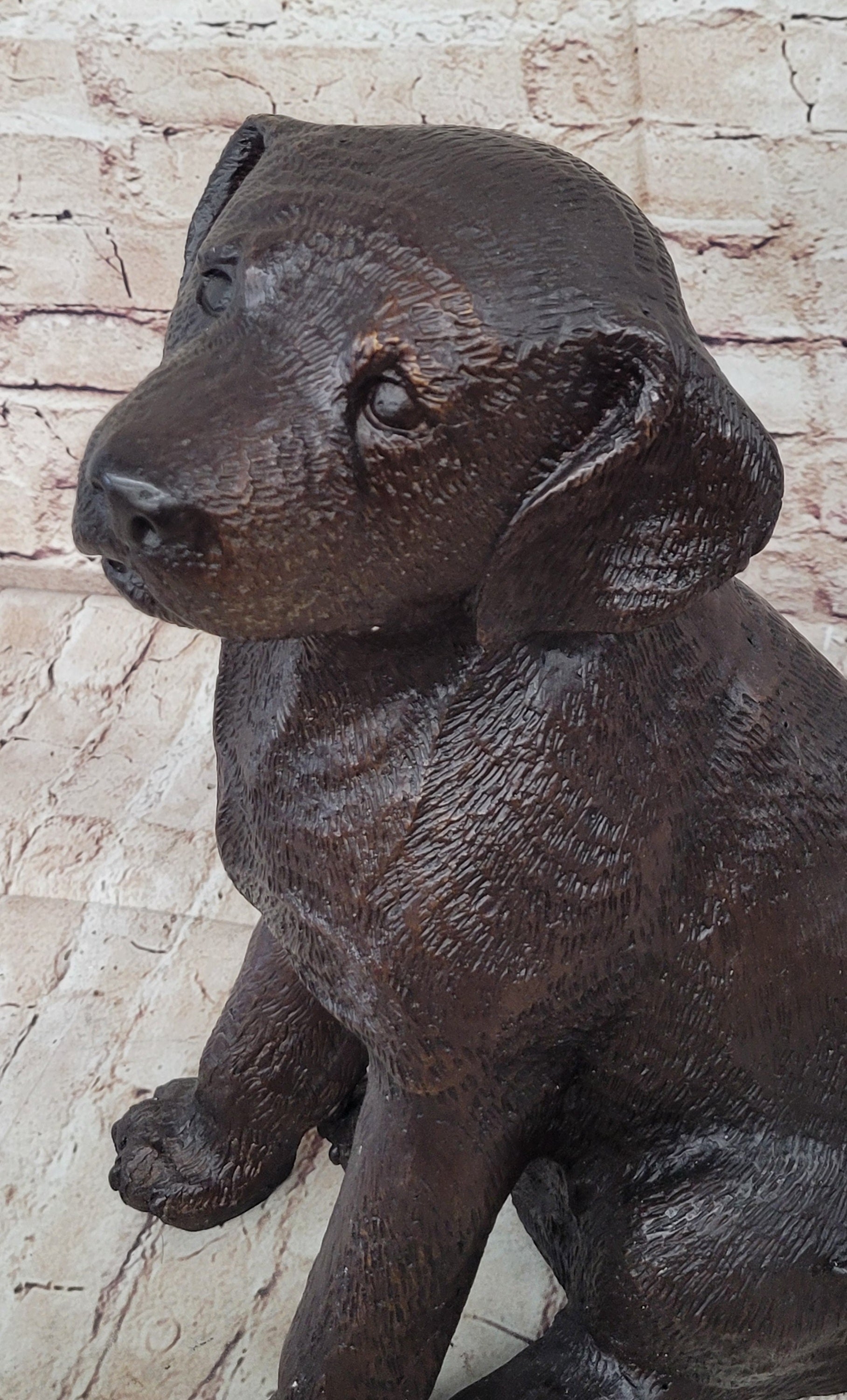 Bronze Metal Labrador Puppy Dog Sculpture Signed Art Collectible