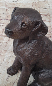 Bronze Metal Labrador Puppy Dog Sculpture Signed Art Collectible