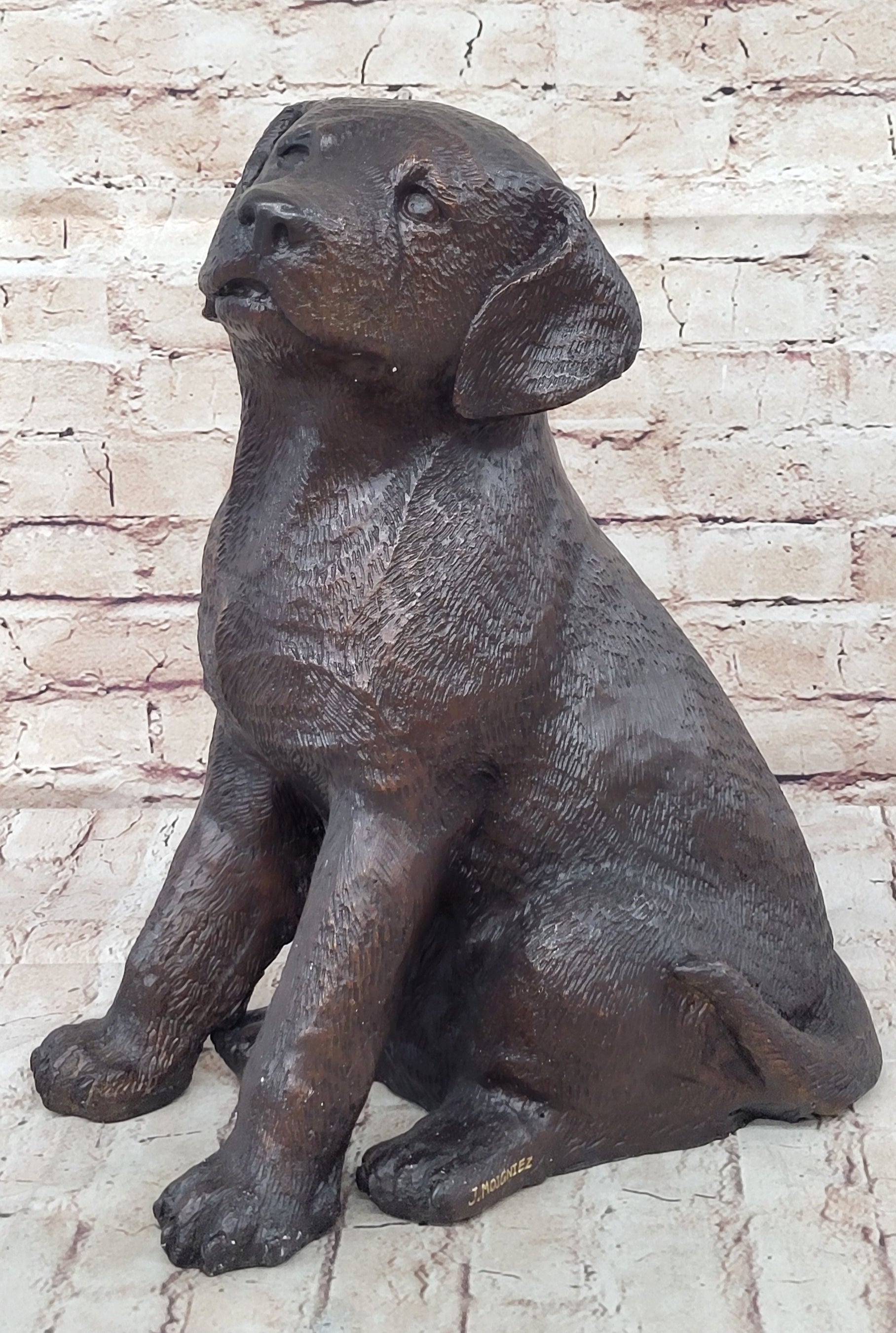 Bronze Metal Labrador Puppy Dog Sculpture Signed Art Collectible
