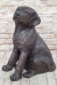 Bronze Metal Labrador Puppy Dog Sculpture Signed Art Collectible