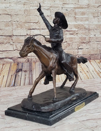 Will Rogers Cowboy on Horseback Bronze Sculpture 16" x 17"