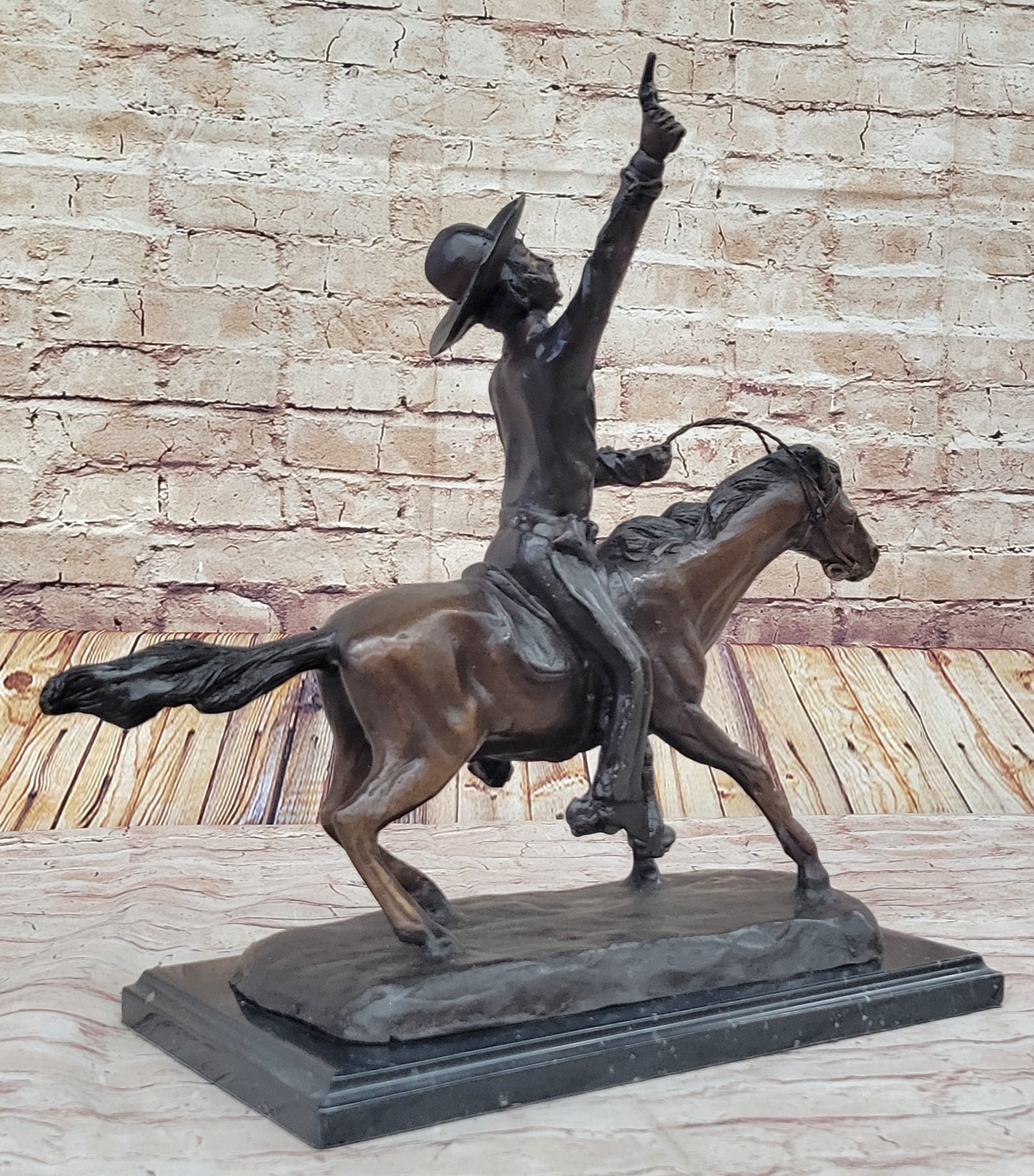 Will Rogers Cowboy on Horseback Bronze Sculpture 16" x 17"