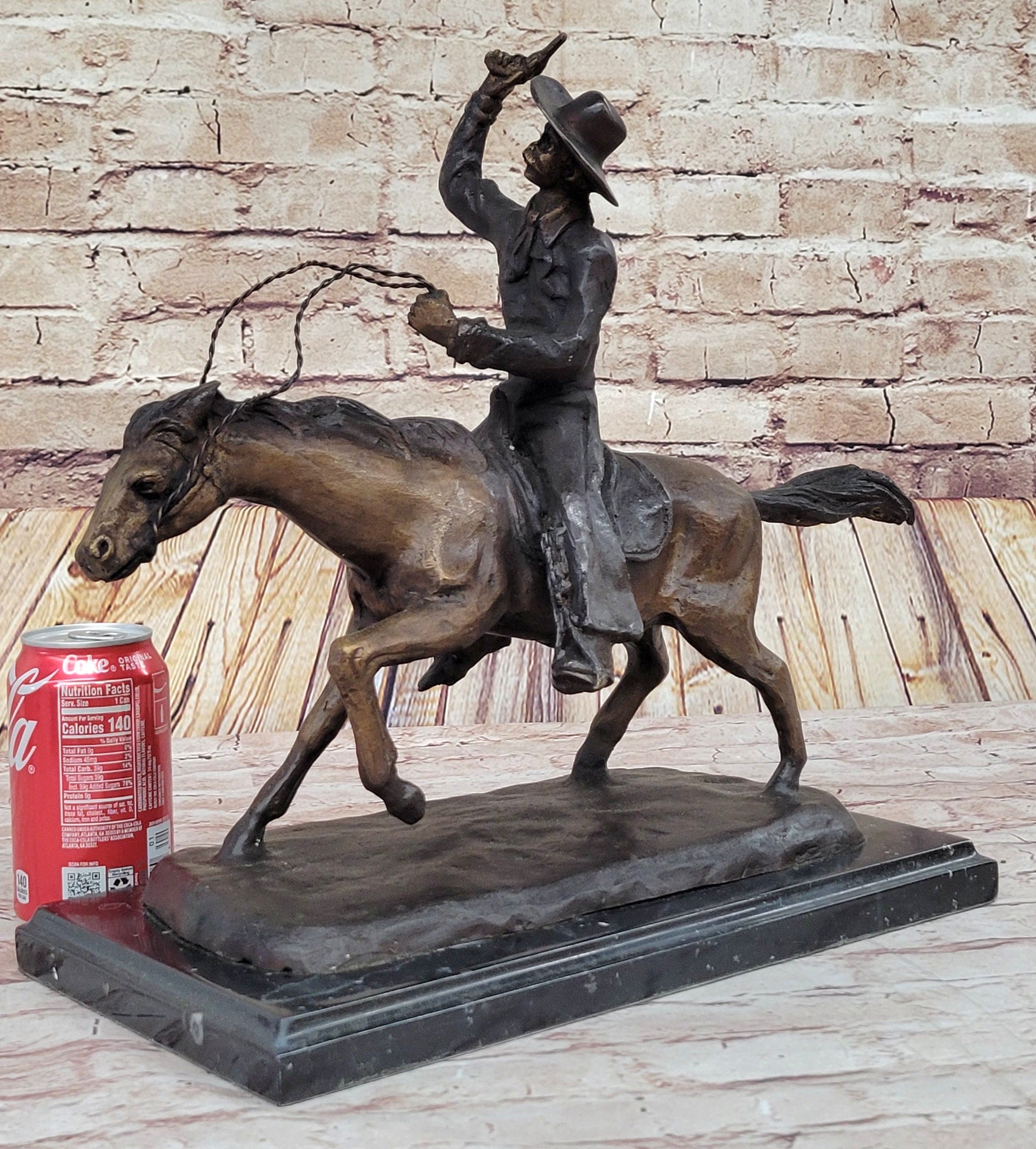 Will Rogers C.M. Russell Bronze Cowboy Riding Horse 16" x 17"