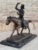 Will Rogers C.M. Russell Bronze Cowboy Riding Horse 16" x 17"