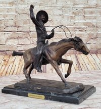 Will Rogers C.M. Russell Bronze Cowboy Riding Horse 16" x 17"