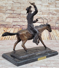 Will Rogers C.M. Russell Bronze Cowboy Riding Horse 16" x 17"