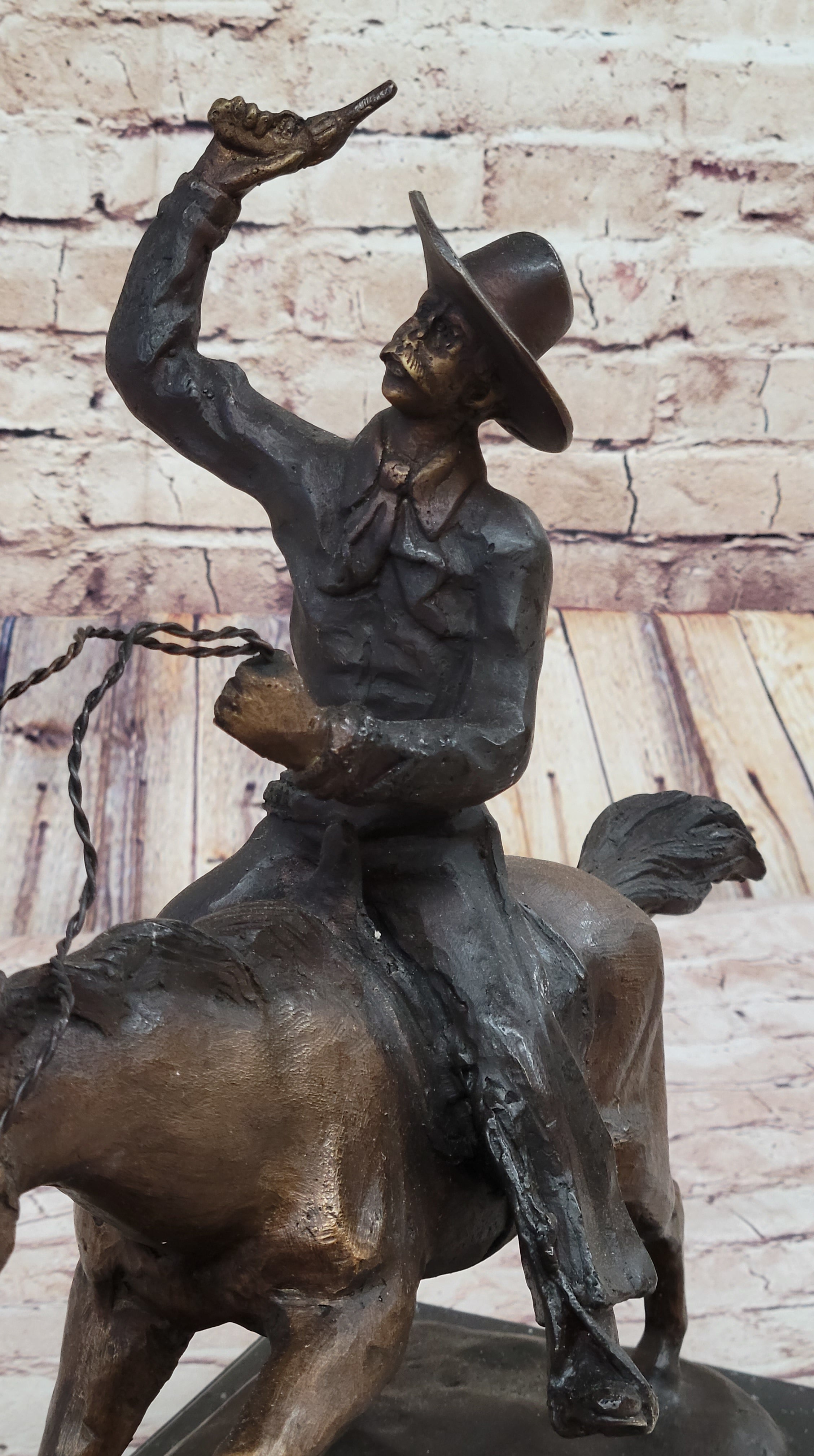 Will Rogers C.M. Russell Bronze Cowboy Riding Horse 16" x 17"