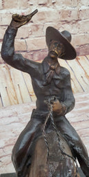 Will Rogers C.M. Russell Bronze Cowboy Riding Horse 16" x 17"