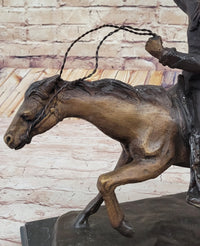 Will Rogers C.M. Russell Bronze Cowboy Riding Horse 16" x 17"