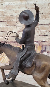 Will Rogers C.M. Russell Bronze Cowboy Riding Horse 16" x 17"