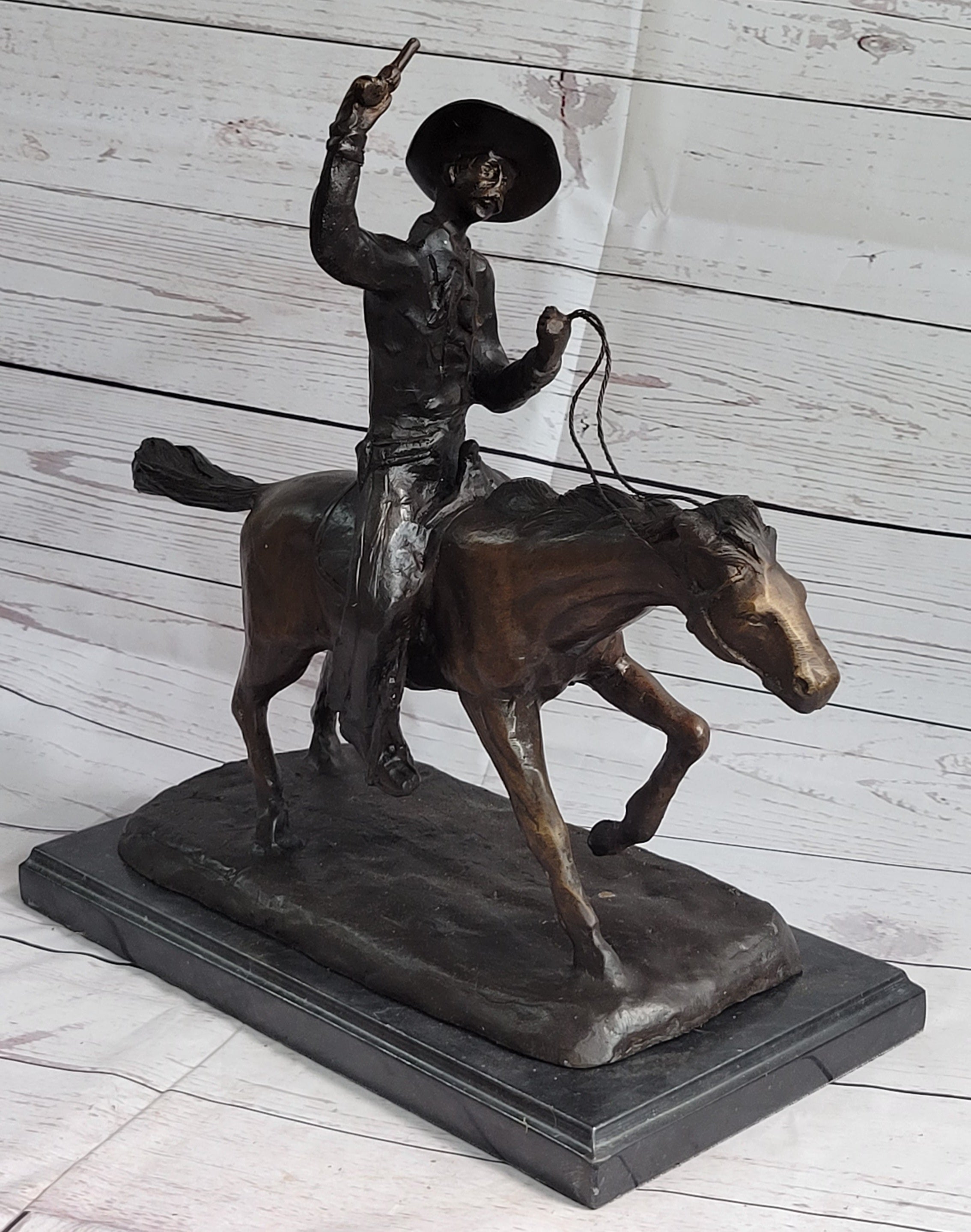 Frederic Remington Bronze Cowboy Will Rogers Sculpture 14" x 16"