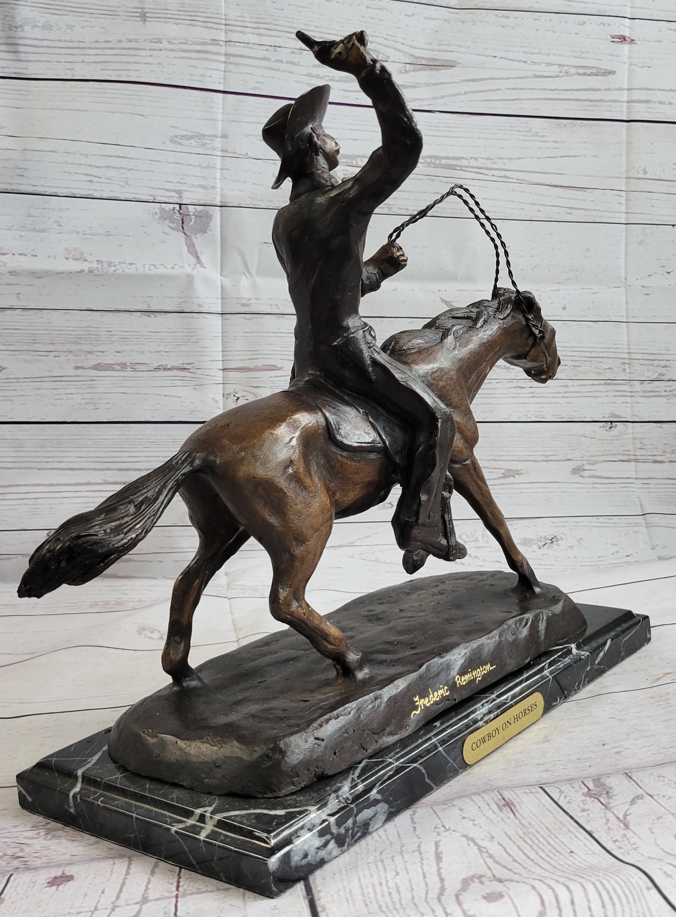 Frederic Remington Bronze Cowboy Will Rogers Sculpture 14" x 16"