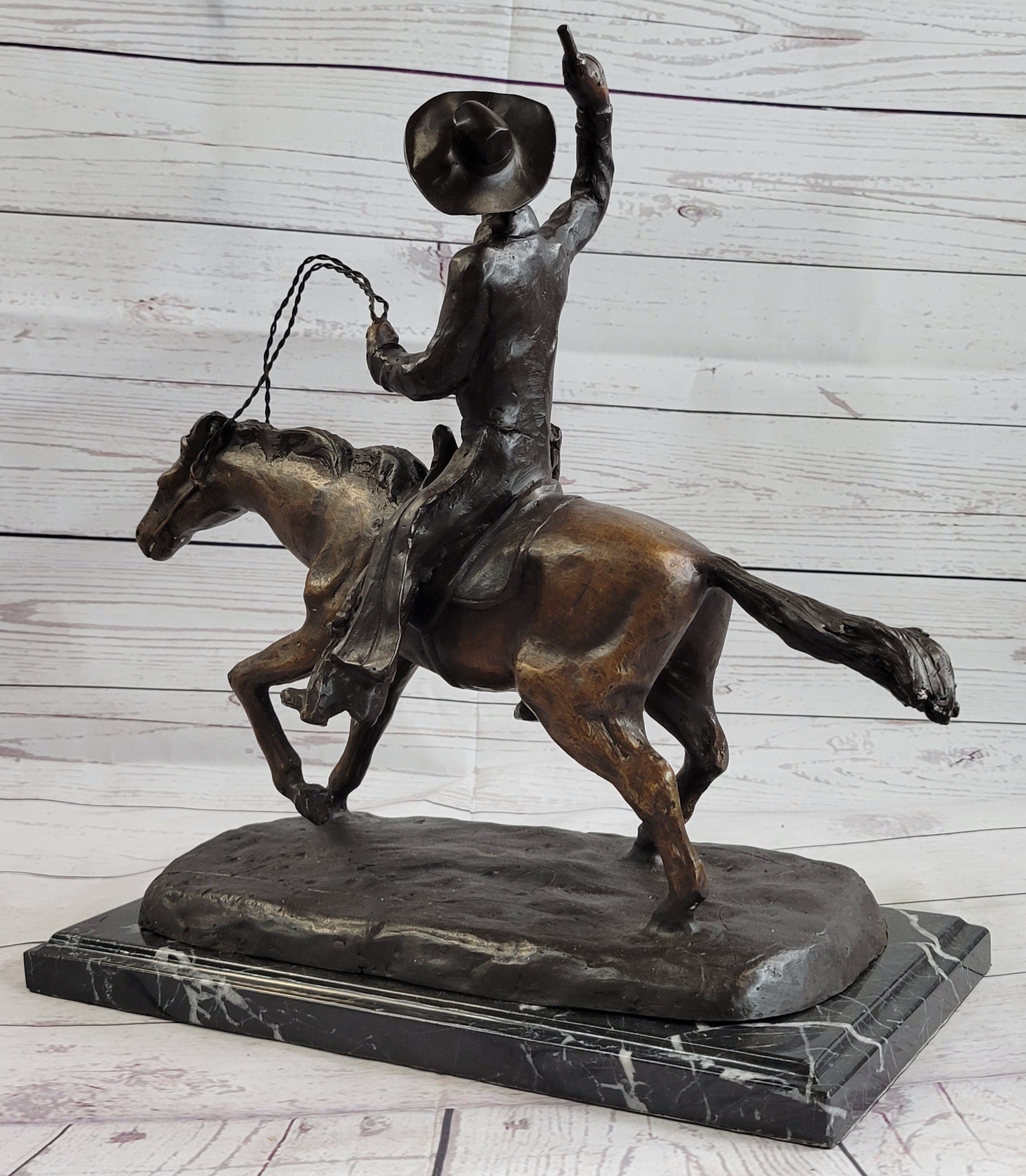 Frederic Remington Bronze Cowboy Will Rogers Sculpture 14" x 16"