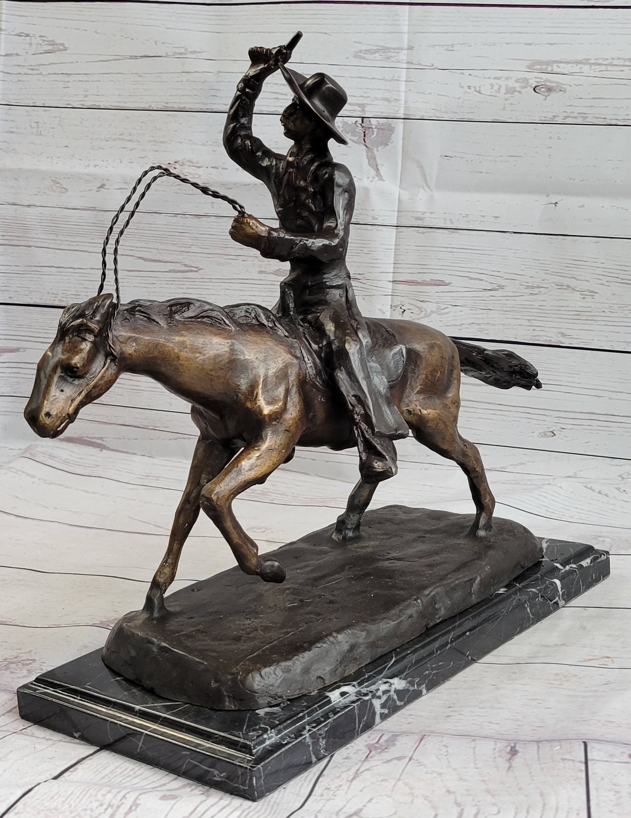 Frederic Remington Bronze Cowboy Will Rogers Sculpture 14" x 16"