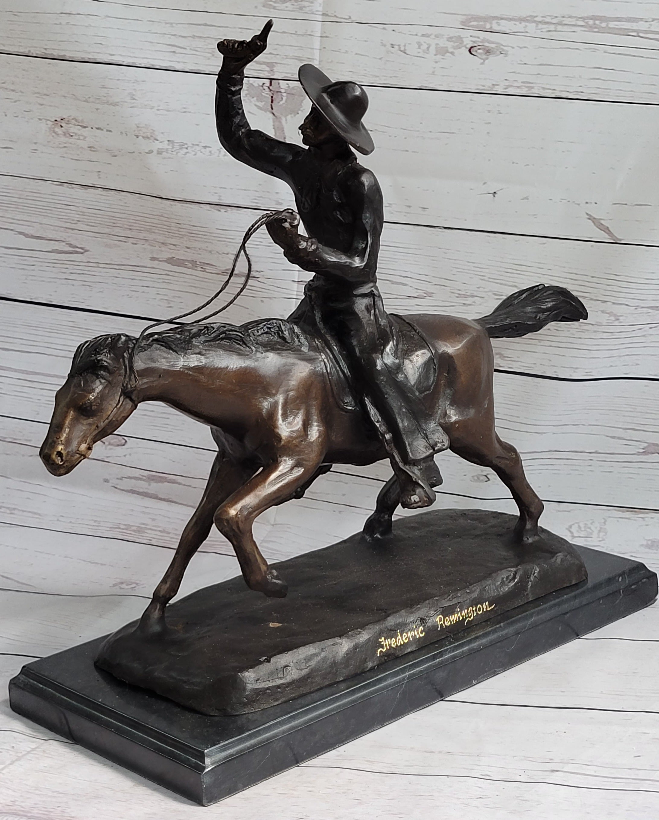 Frederic Remington Bronze Cowboy Will Rogers Sculpture 14" x 16"