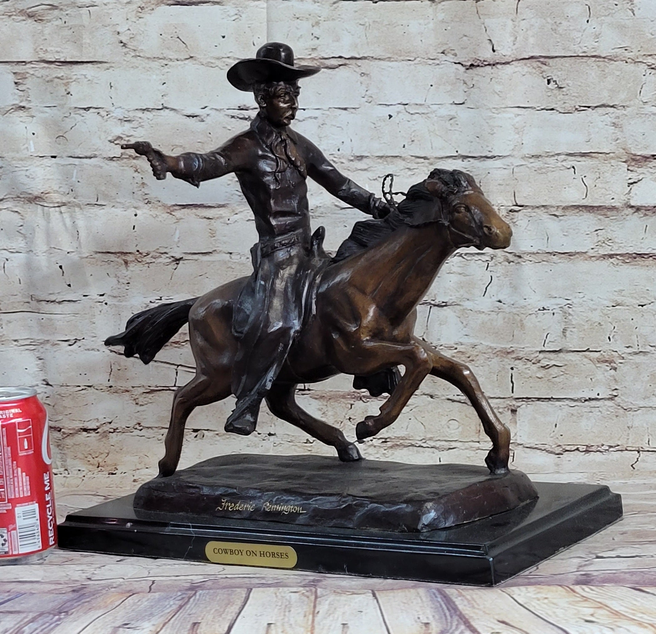 Frederic Remington Bronze Cowboy on Horse 15" x 18"