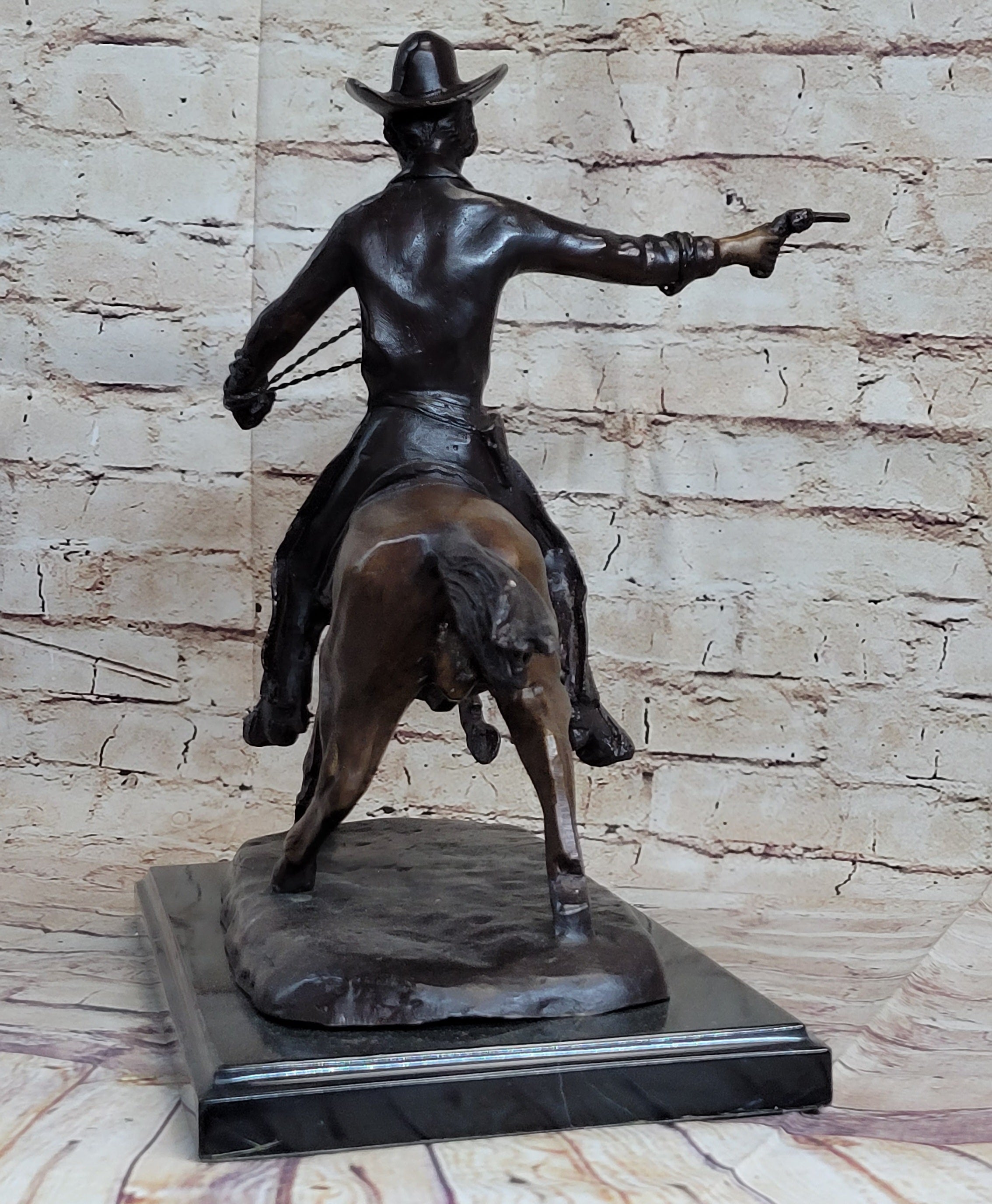Frederic Remington Bronze Cowboy on Horse 15" x 18"