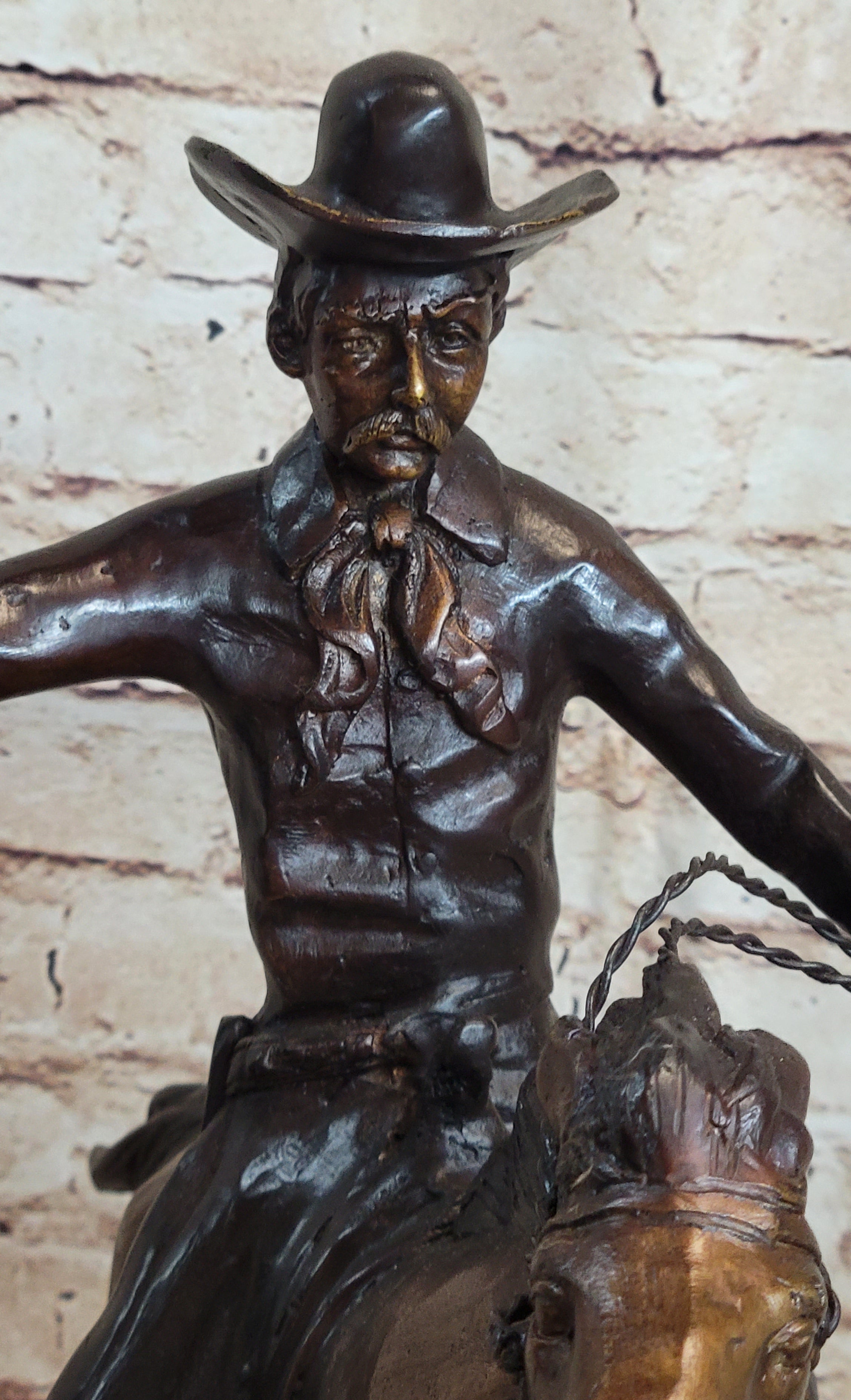 Frederic Remington Bronze Cowboy on Horse 15" x 18"