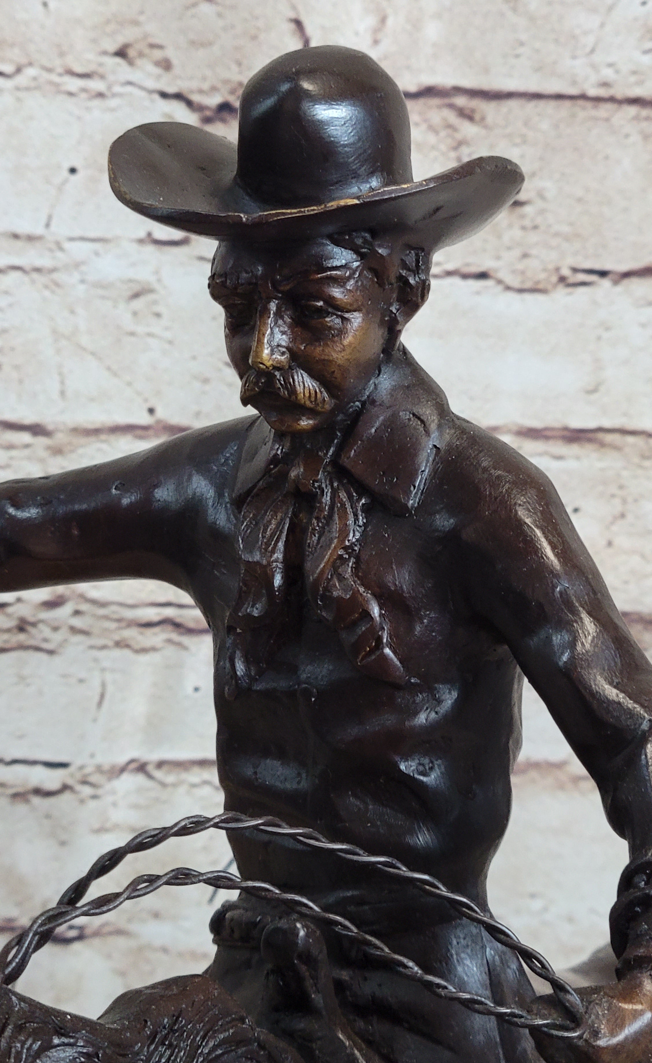 Frederic Remington Bronze Cowboy on Horse 15" x 18"