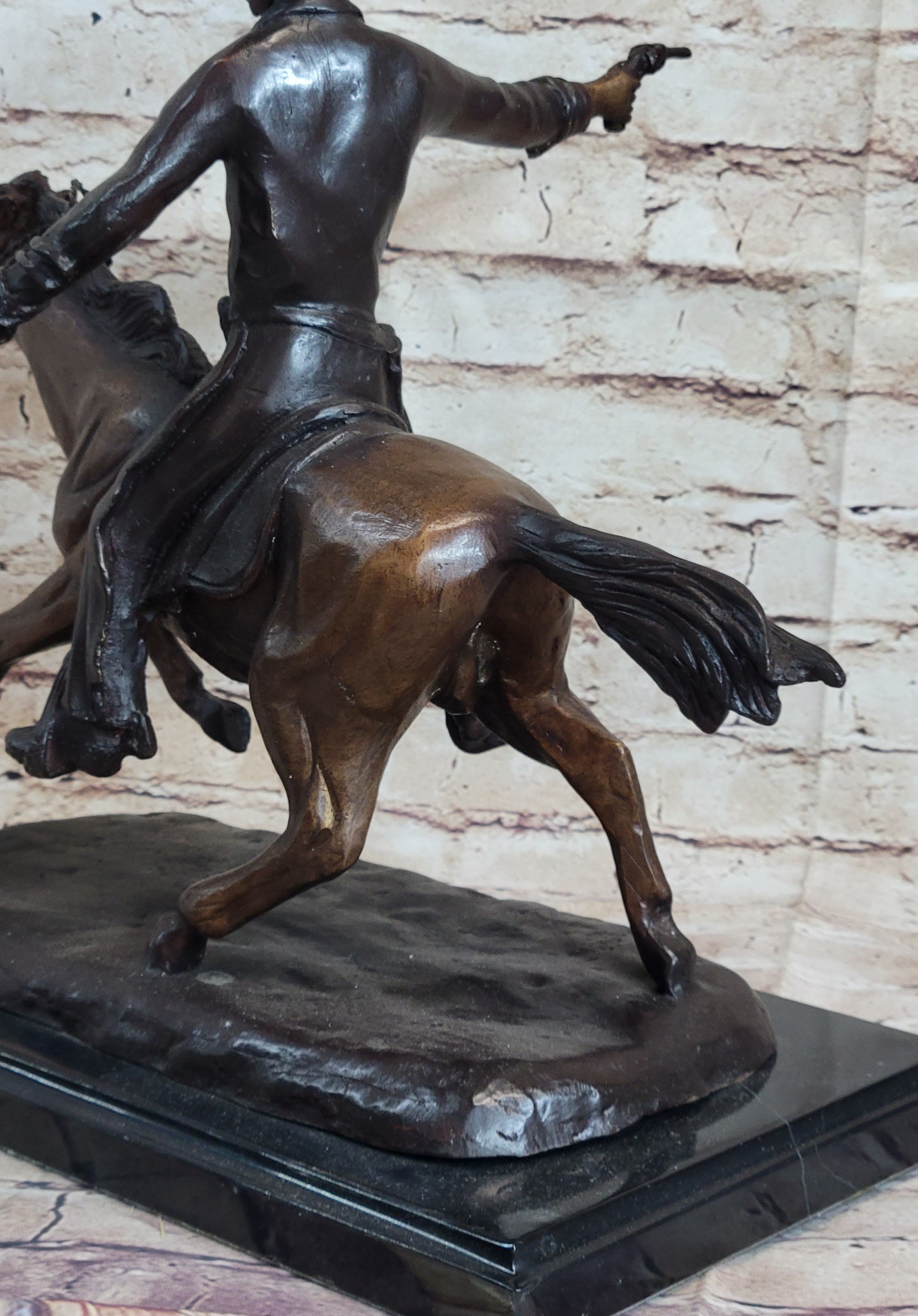Frederic Remington Bronze Cowboy on Horse 15" x 18"