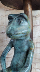 Bronze Sculpture of Frog Fishing Under Mushroom Signed Art