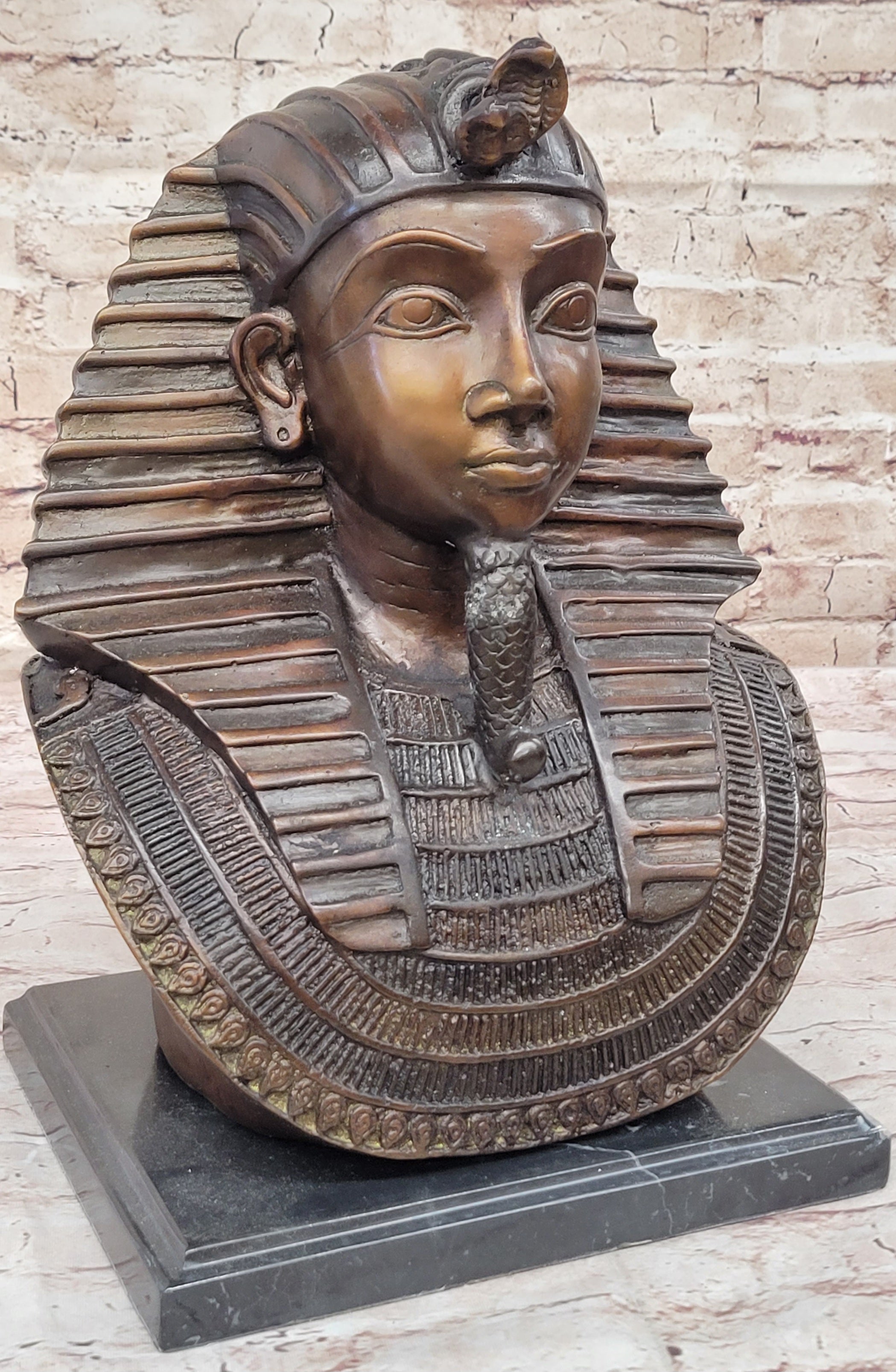 Egyptian Pharaoh Real Bronze Bust Art Deco 14" x 9.5"