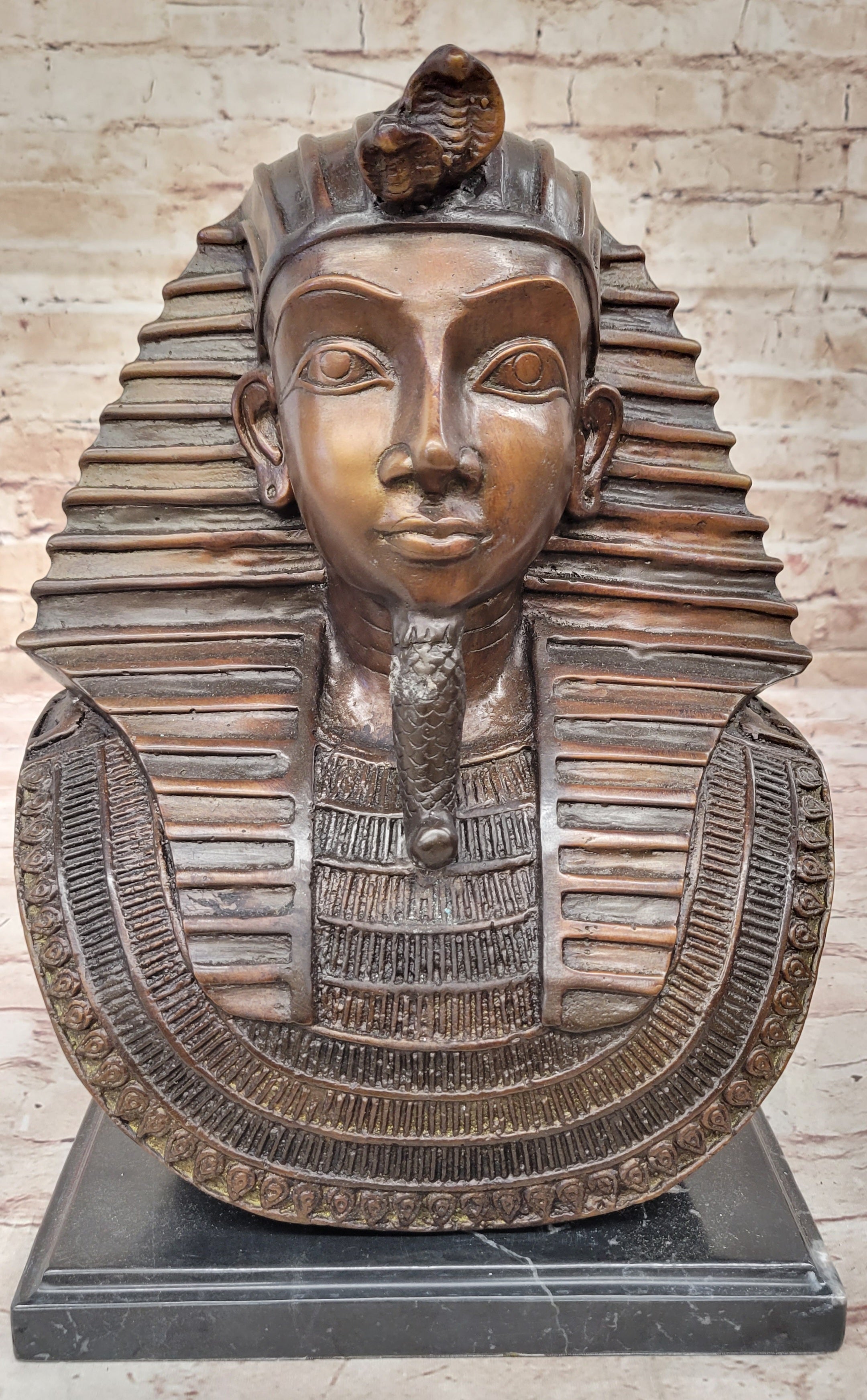 Egyptian Pharaoh Real Bronze Bust Art Deco 14" x 9.5"