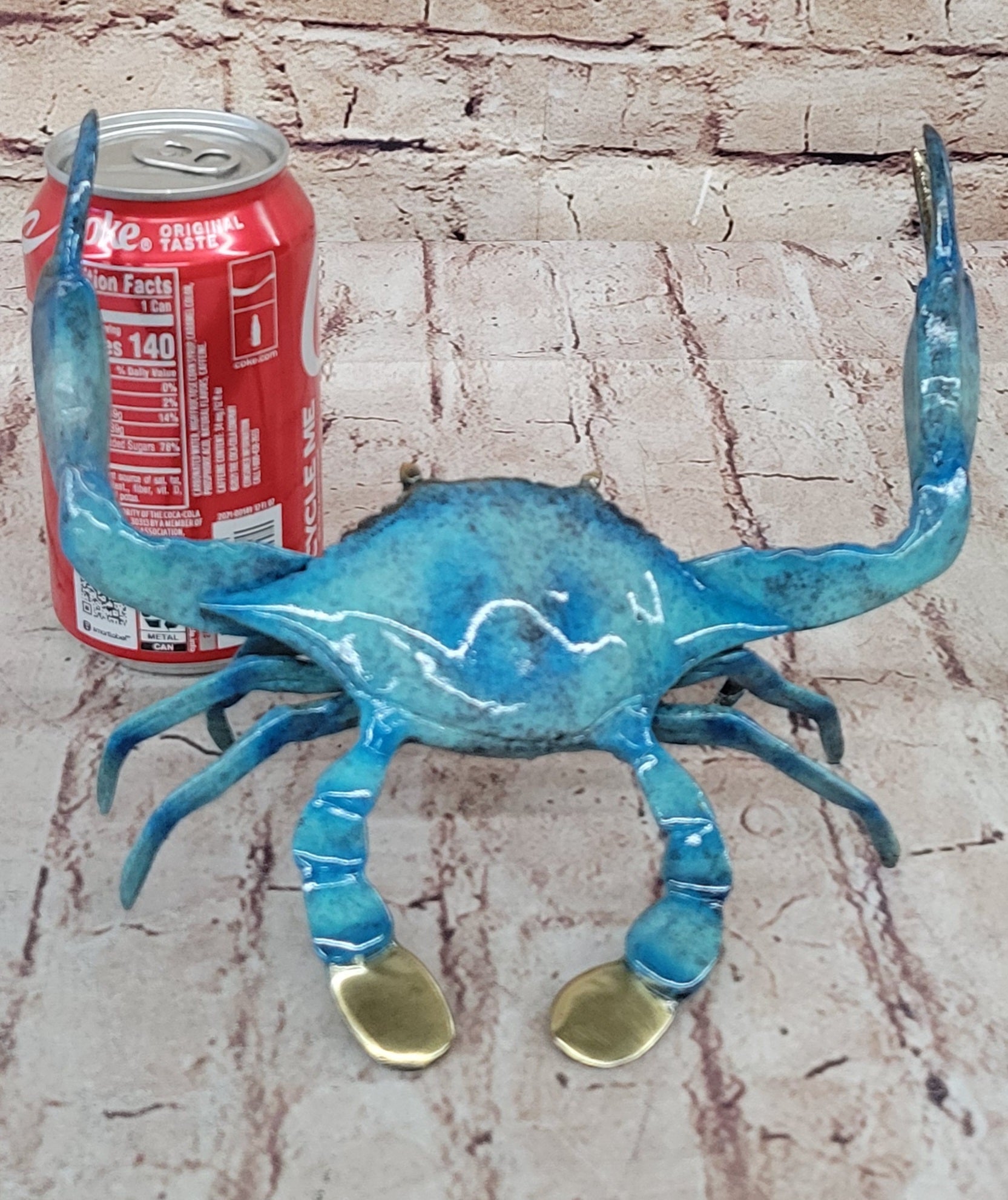 Bronze Blue Crab Sculpture Glazed Colorful Patina 4" x 8"