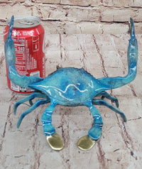 Bronze Blue Crab Sculpture Glazed Colorful Patina 4" x 8"