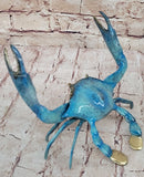 Bronze Blue Crab Sculpture Glazed Colorful Patina 4" x 8"
