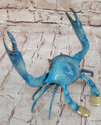Bronze Blue Crab Sculpture Glazed Colorful Patina 4" x 8"