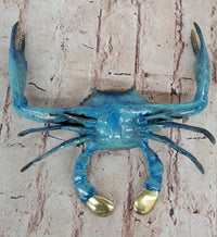 Bronze Blue Crab Sculpture Glazed Colorful Patina 4" x 8"