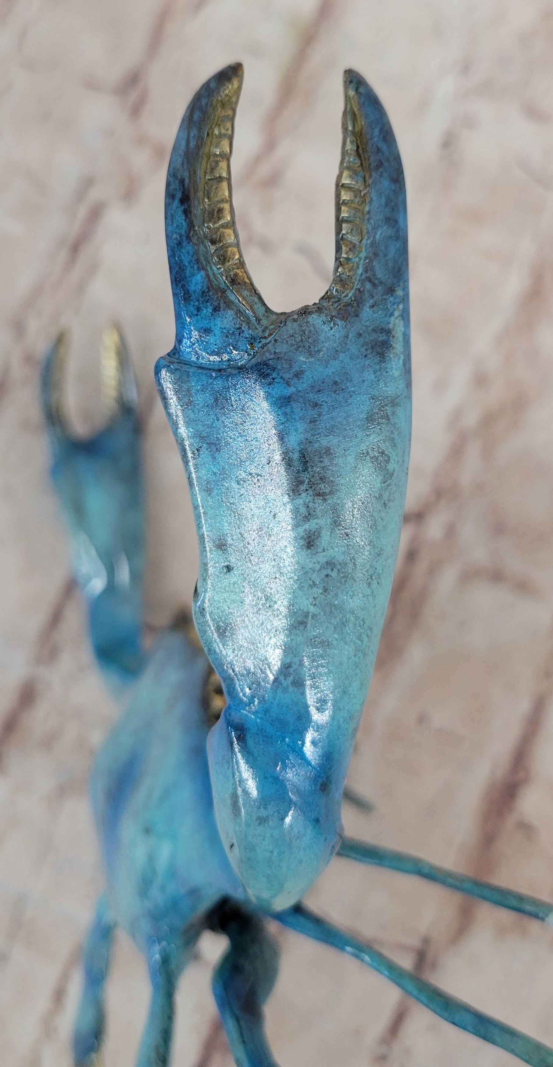 Bronze Blue Crab Sculpture Glazed Colorful Patina 4" x 8"