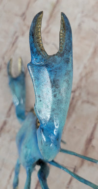 Bronze Blue Crab Sculpture Glazed Colorful Patina 4" x 8"