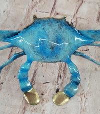 Bronze Blue Crab Sculpture Glazed Colorful Patina 4" x 8"