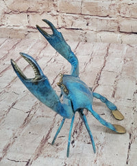 Bronze Blue Crab Sculpture Glazed Colorful Patina 4" x 8"