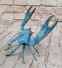 Bronze Blue Crab Sculpture Glazed Colorful Patina 4" x 8"