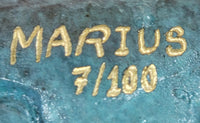 Bronze Blue Crab Sculpture Glazed Colorful Patina 4" x 8"