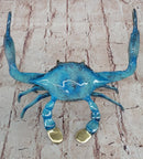 Bronze Blue Crab Sculpture Glazed Colorful Patina 4" x 8"