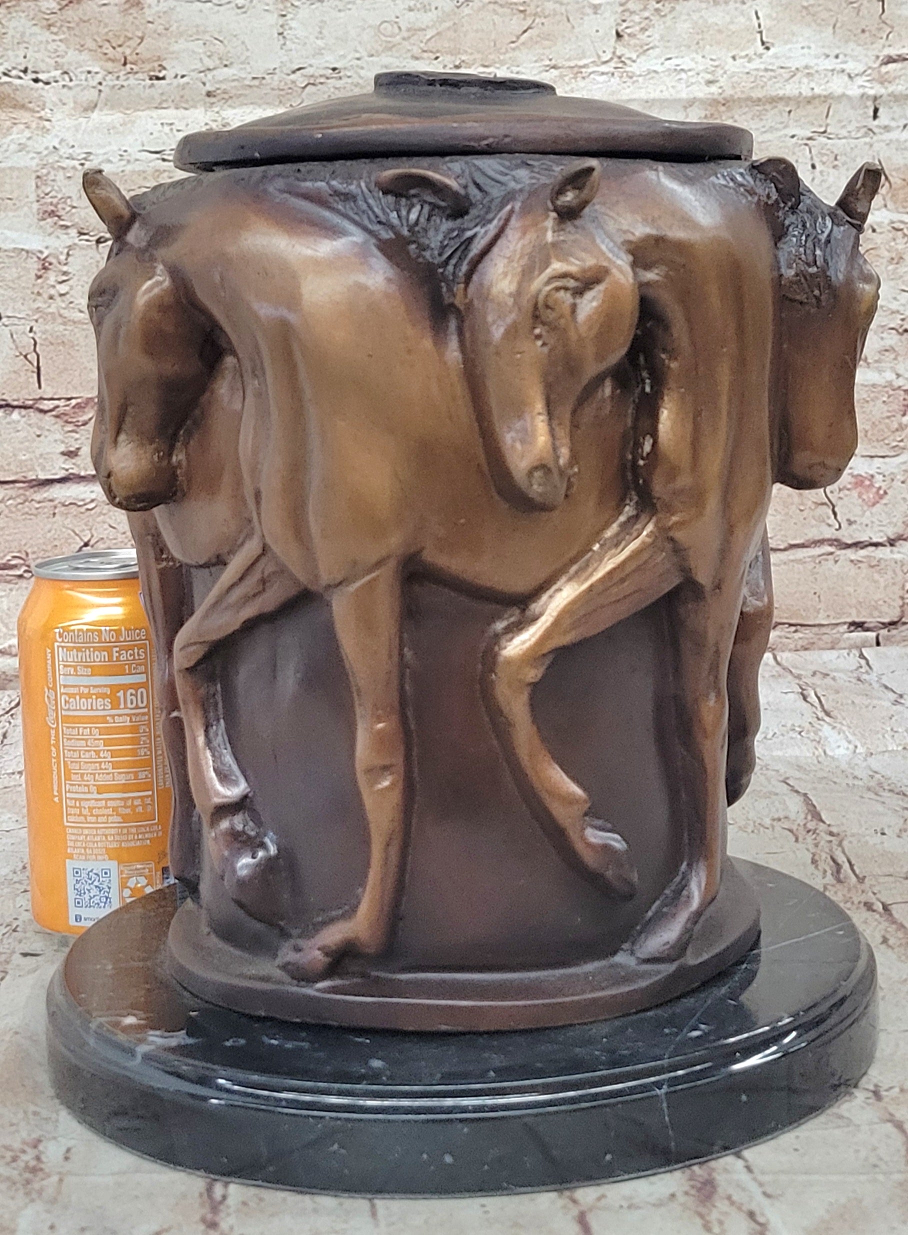 Bronze Horse Relief Sculpture Vase – Equestrian Art Urn