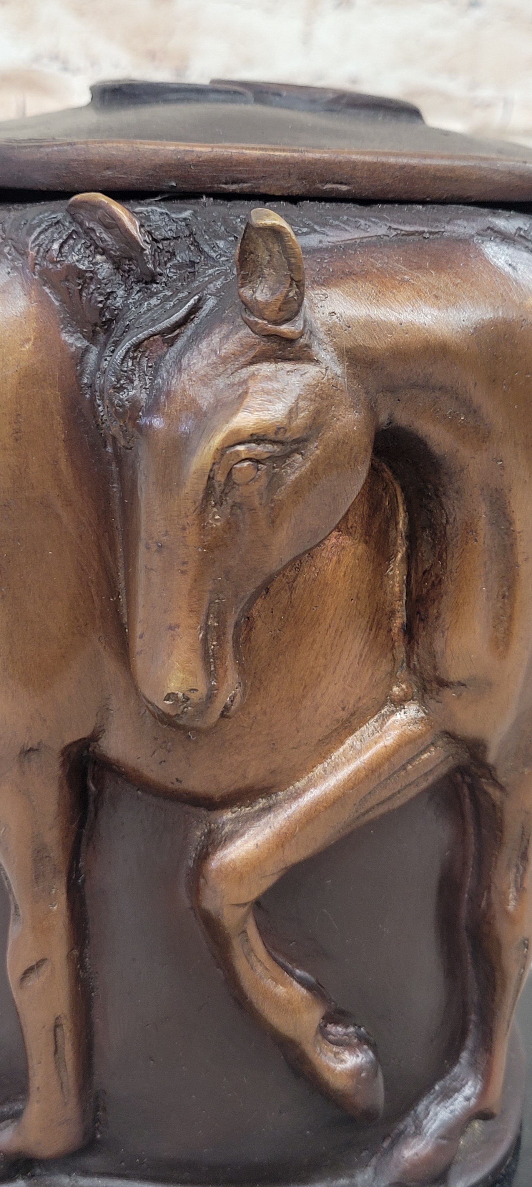 Bronze Horse Relief Sculpture Vase – Equestrian Art Urn