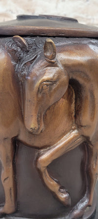 Bronze Horse Relief Sculpture Vase – Equestrian Art Urn