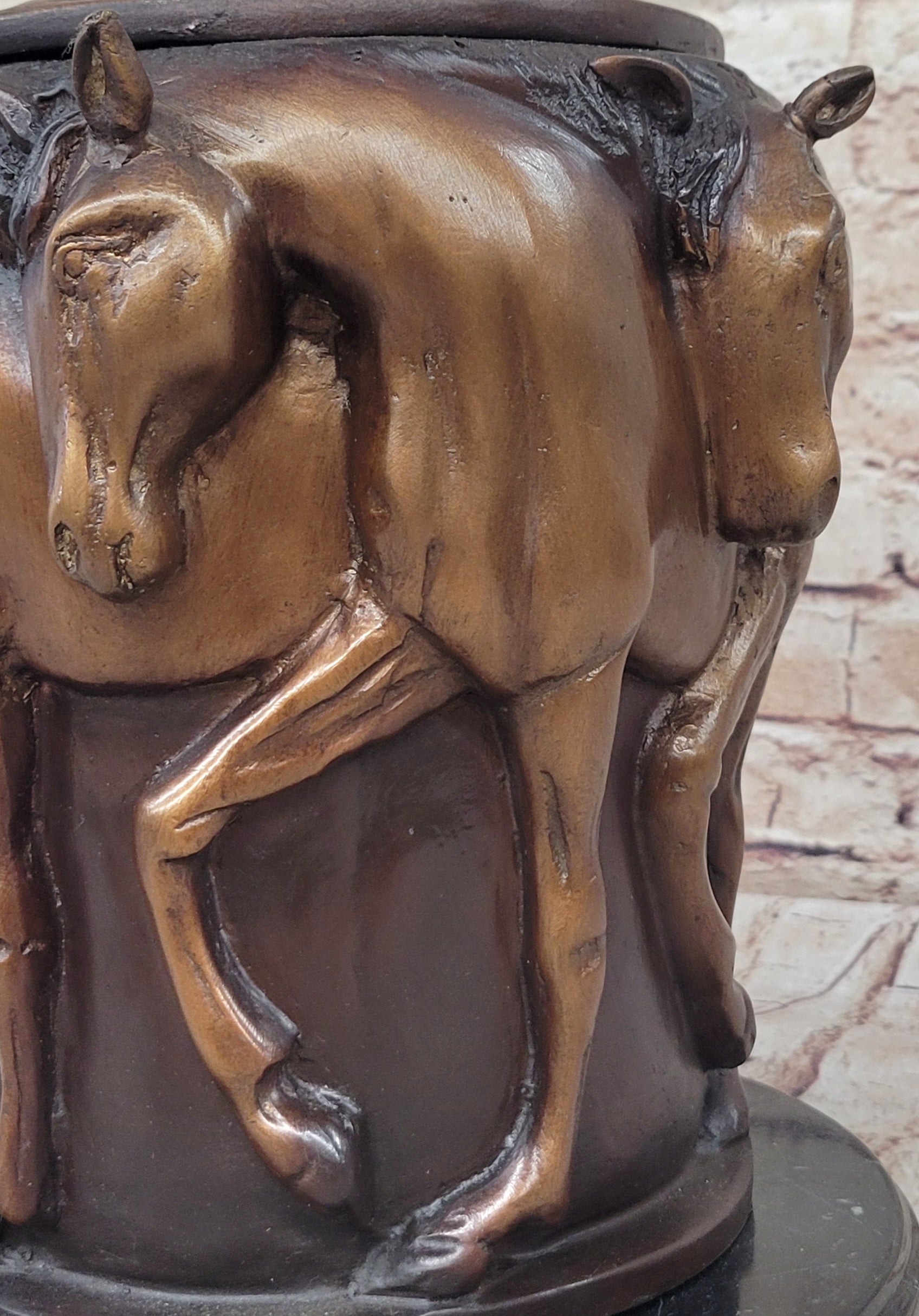 Bronze Horse Relief Sculpture Vase – Equestrian Art Urn