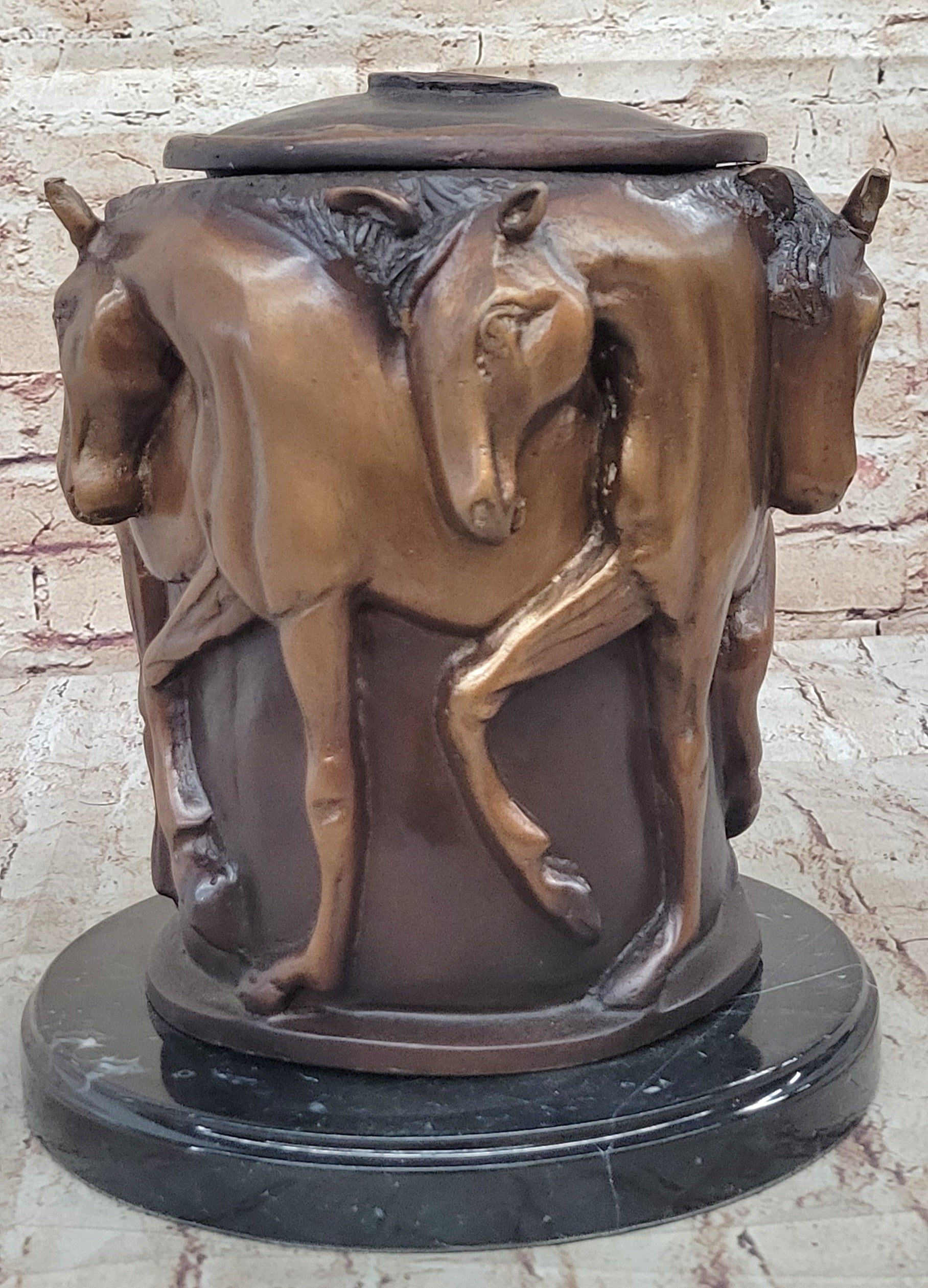 Bronze Horse Relief Sculpture Vase – Equestrian Art Urn