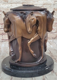 Bronze Horse Relief Sculpture Vase – Equestrian Art Urn