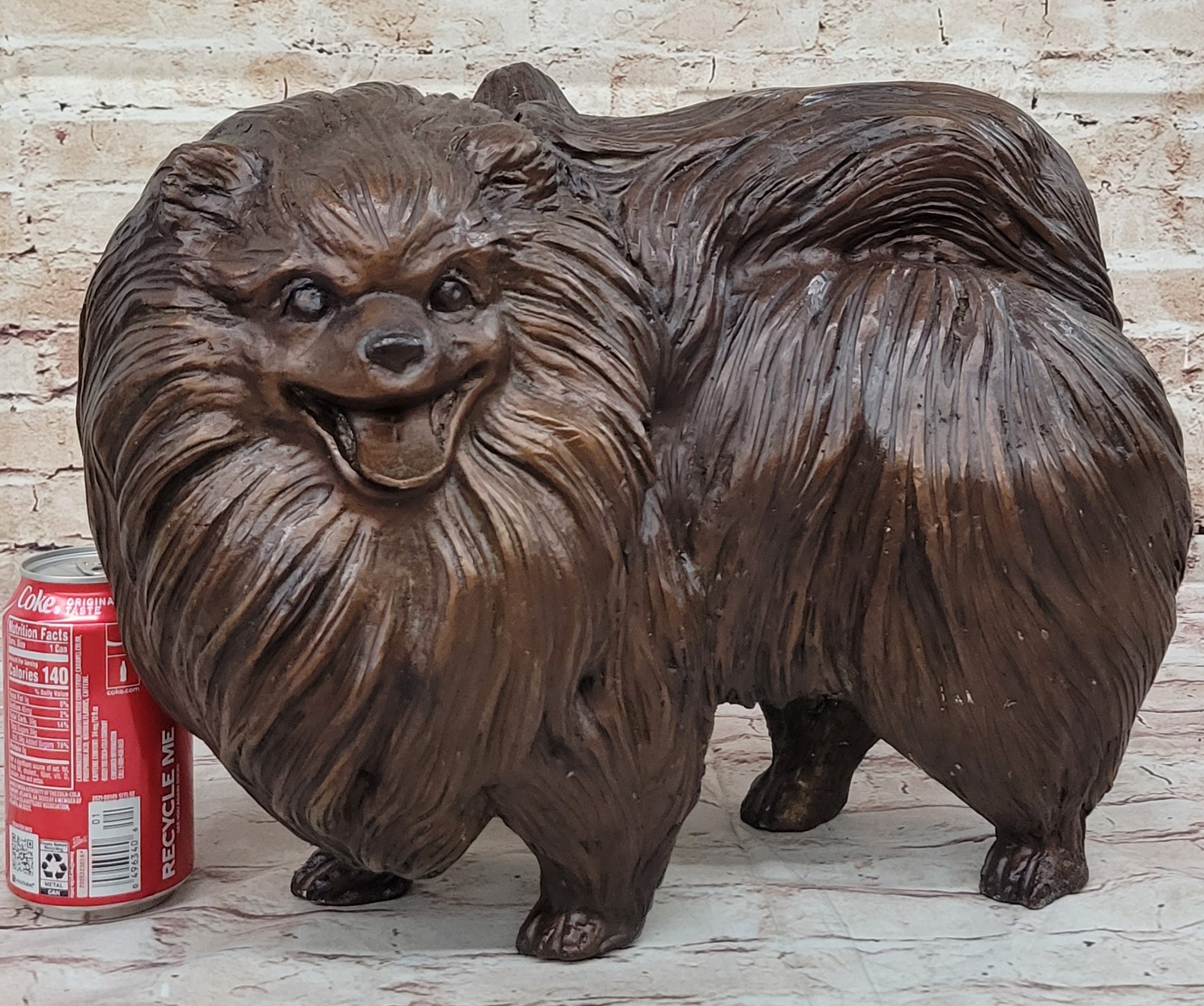 Life Size Pomeranian Dog Puppy Bronze Sculpture 13" x 16"