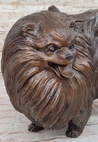 Life Size Pomeranian Dog Puppy Bronze Sculpture 13" x 16"