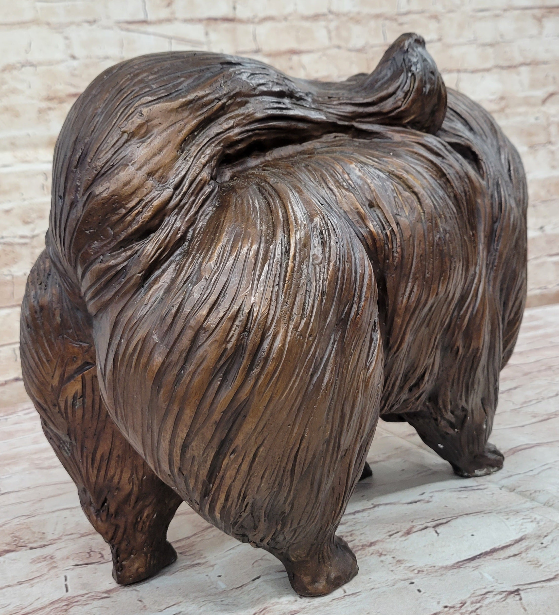 Life Size Pomeranian Dog Puppy Bronze Sculpture 13" x 16"