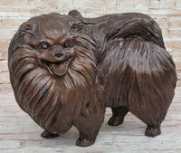 Life Size Pomeranian Dog Puppy Bronze Sculpture 13" x 16"